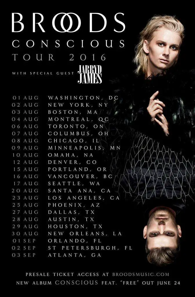 Broods' North American "Conscious" Tour 2016 poster