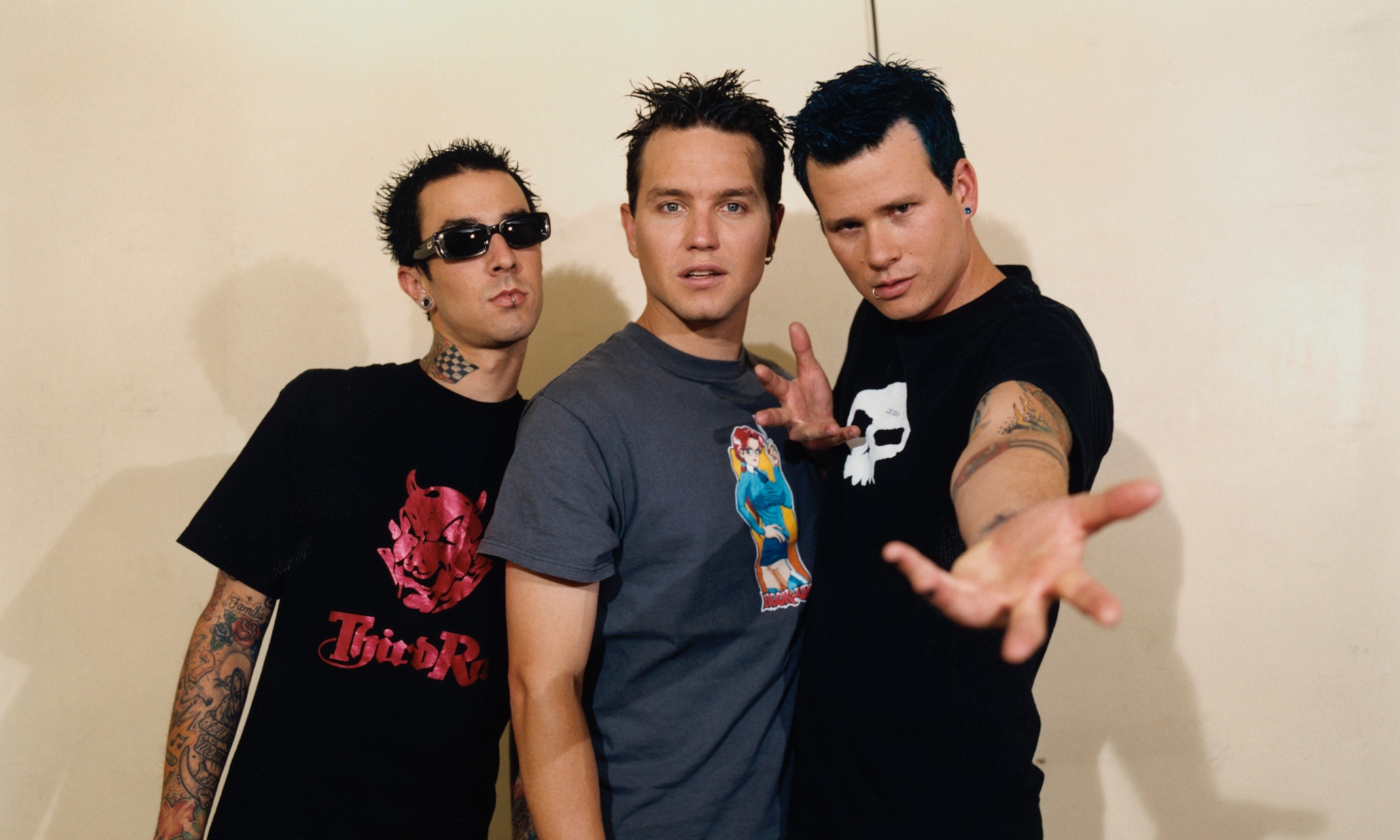 Blink-182's original formation (L to R): Travis Barker, Mark Hoppus, Tom DeLonge
