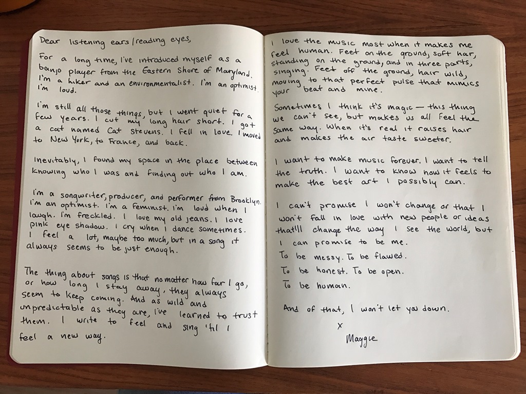 Maggie Rogers' letter to fans (posted 10/14/2016)