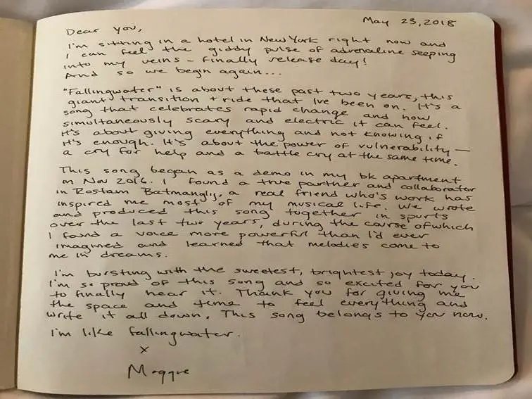 Letter by Maggie Rogers, May 2018