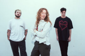 flor's Zach Grace (vocals, guitar), Dylan Bauld (bass), and Kyle Hill (drums) © Paige MacDonald