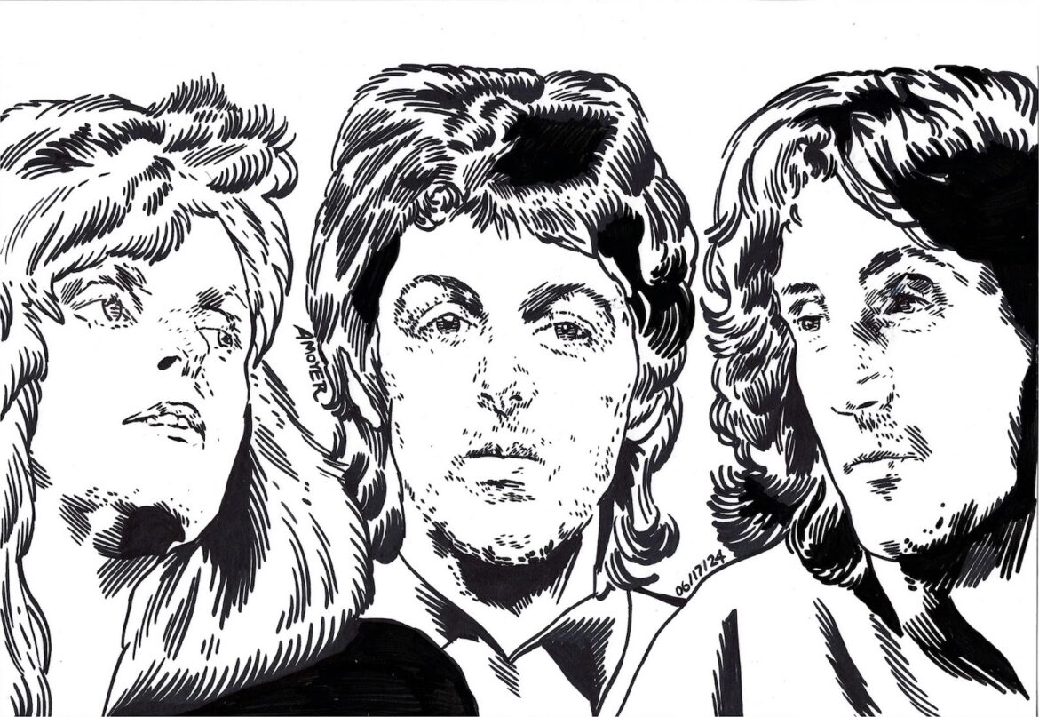 Three Hands Clapping: Linda McCartney, Paul McCartney and Denny Laine circa 1974. They remained the core trio of Wings until the band’s dissolution in 1981. © Aidan Moyer