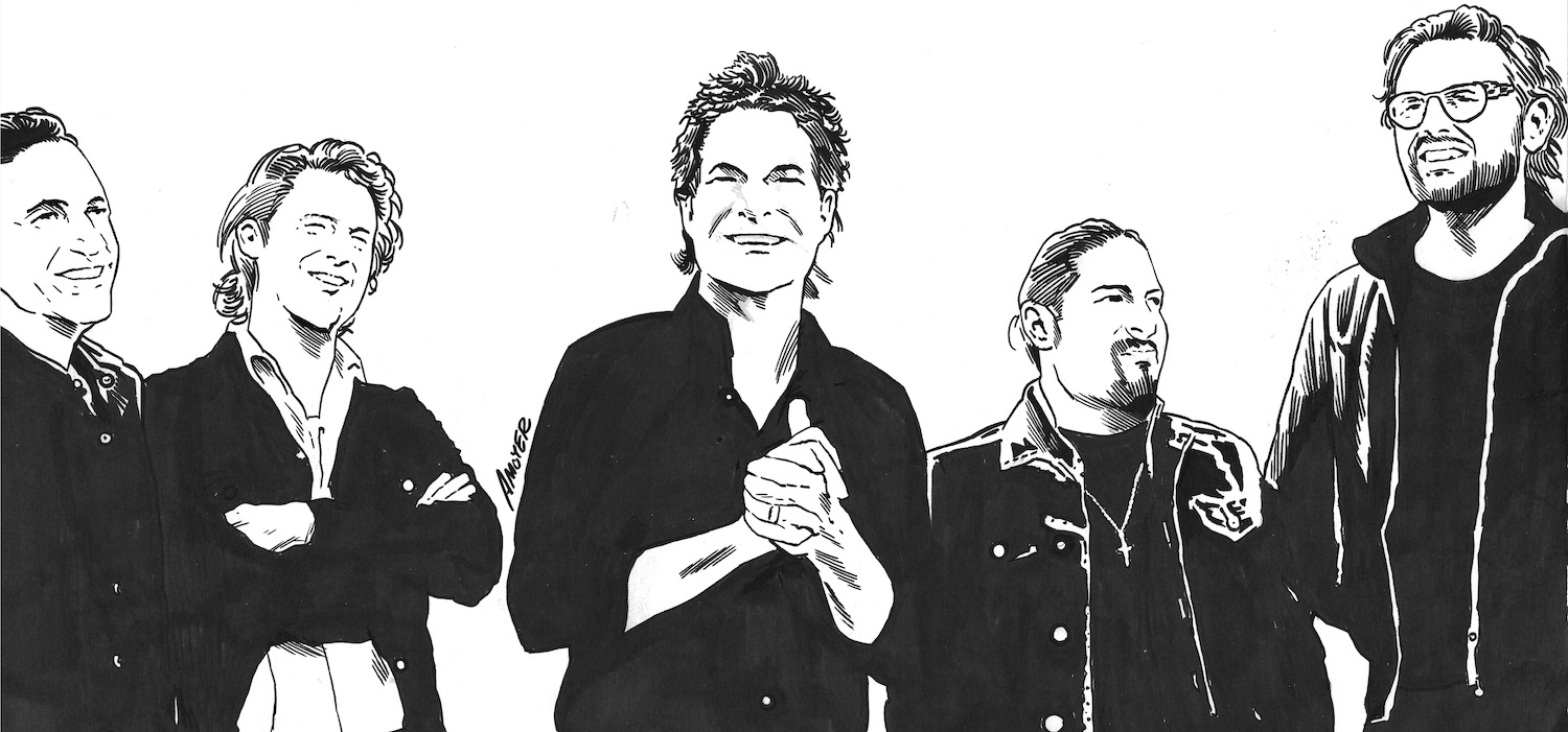 Train circa 2024: (from left to right) Jerry Becker, Taylor Locke, Pat Monahan, Hector Maldonado, Matt Musty © Aidan Moyer