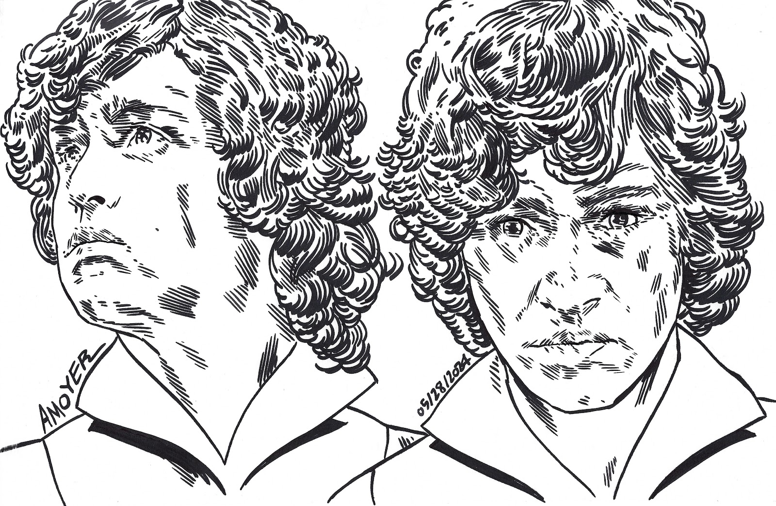 Caleb Landry Jones as Banshee of the X-Men, drawn in comic book attire. Note the date – our conversation was held on September 19th © Aidan Moyer