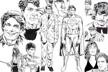 Selected imagery from Christopher Reeve’s life and career. From left to right: First row - Reeve circa 1975, 1967, as Superman (1978), in “The Cherry Orchard’(1980), “The Bostonians” (1985), “Somewhere in Time” (1980); Second row - at Juliard(1973), screen testing for Superman (1976), as Clark Kent and Superman (1978) and with wife Dana Reeve (1995). © Aidan Moyer