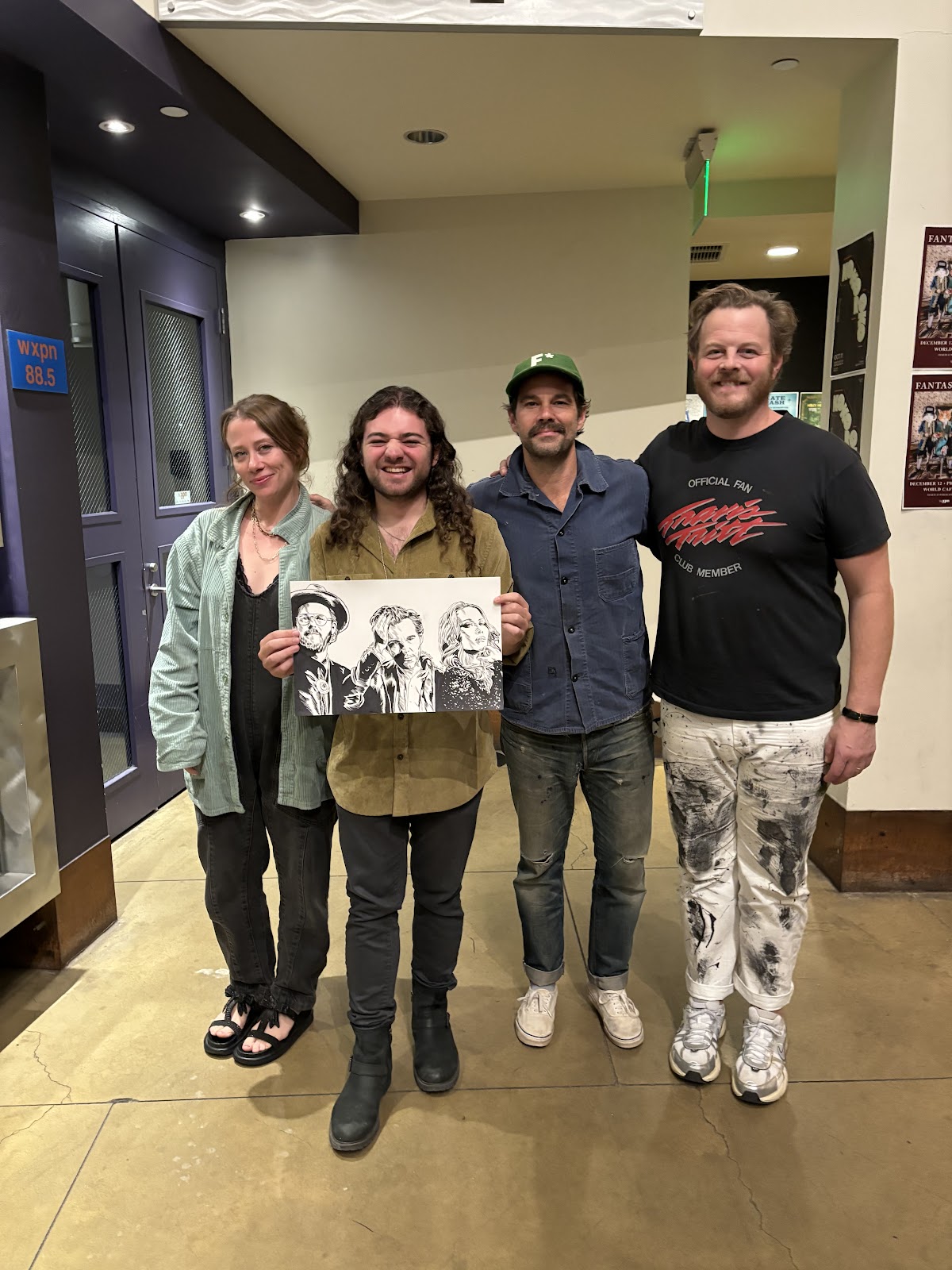 Atwood’s Aidan Moyer with his portrait of The Lone Bellow, and the genuine articles.
