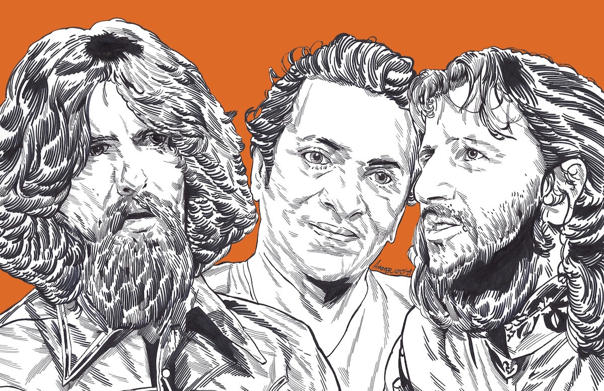 My friend came to me with sadness in his eyes: Ravi Shankar (center) enlisted George to put on the relief concert for Bangladesh. Though all three ex-Fabs were invited to participate, only Ringo agreed to join George onstage. © Aidan Moyer