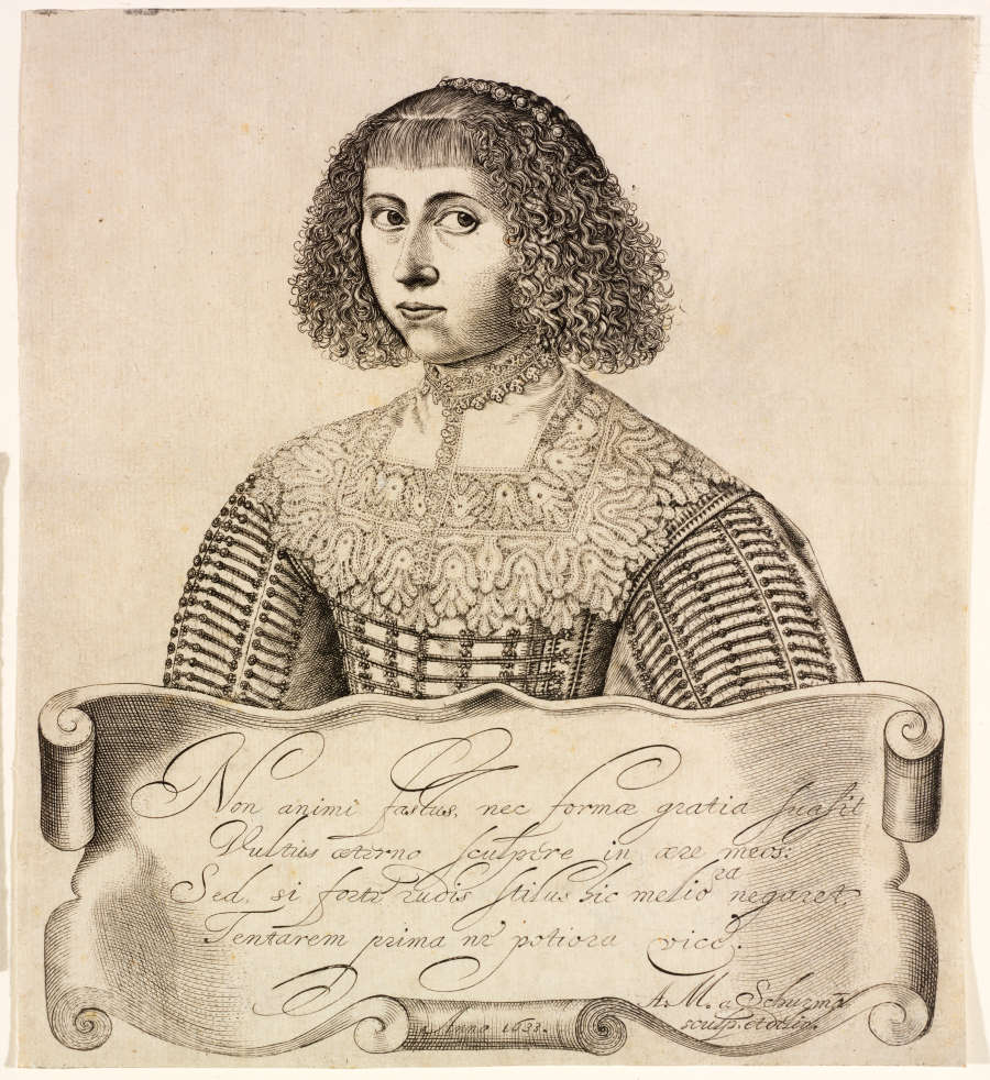 Self-portrait engraving by Anna Maria van Schurman, 1633