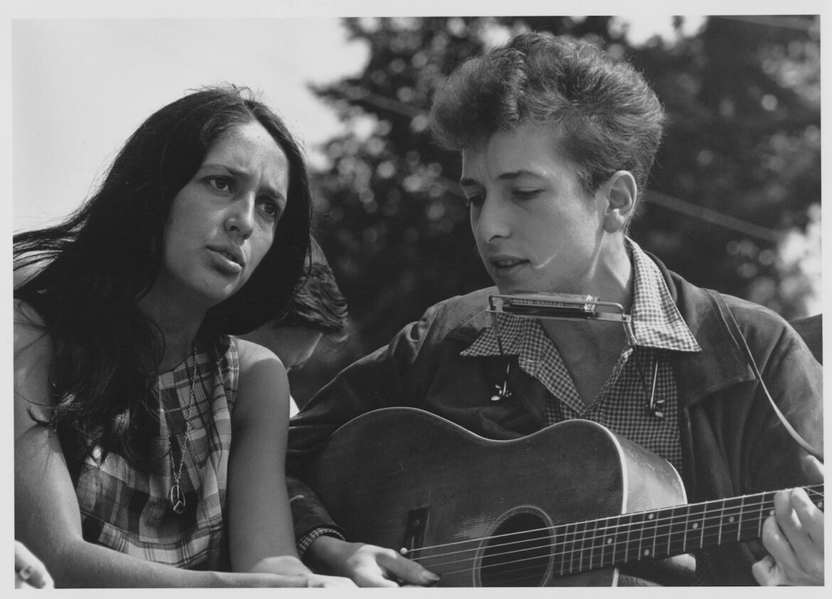 Joan Baez and Bob Dylan performing during the Civil Rights March on Washington, D.C., 1963. With permission from the National Archives.