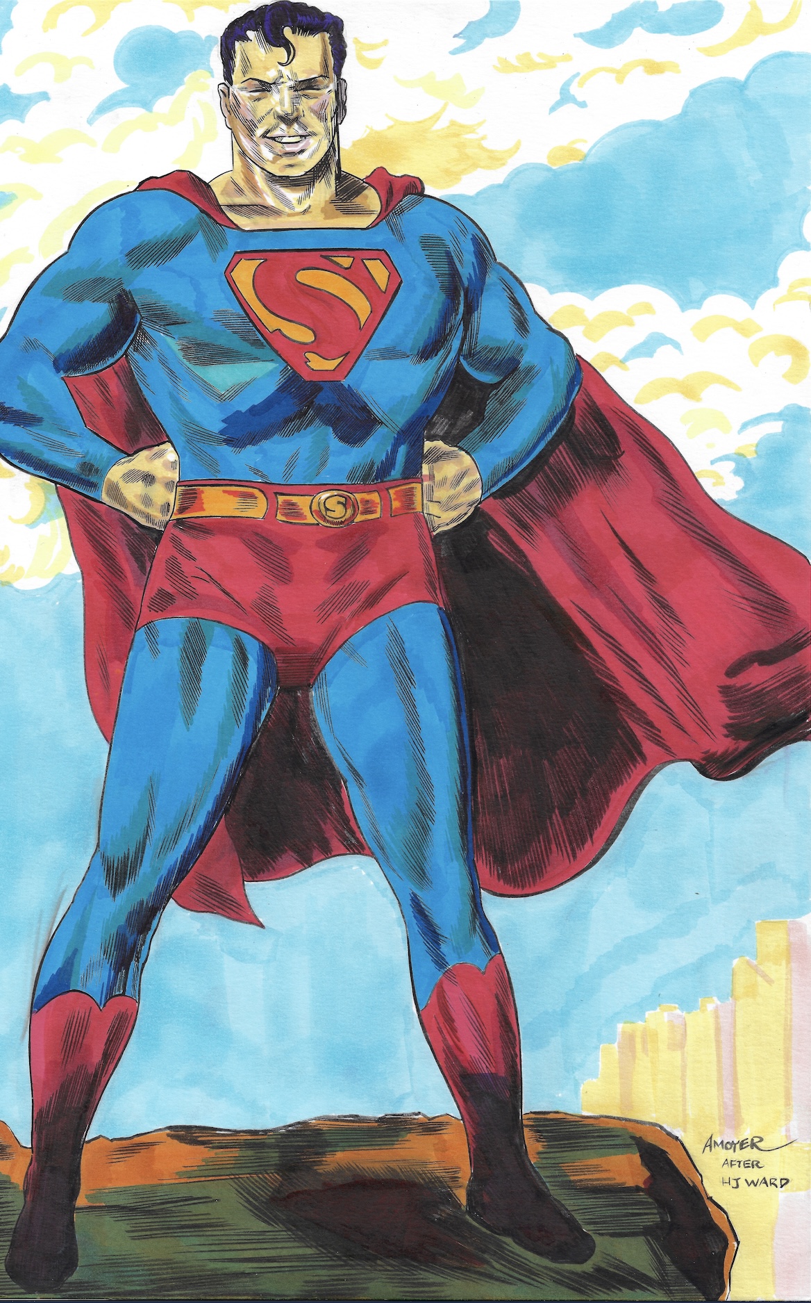 Pulp Hero: A recreation of an HJ Ward painting which once adorned the DC offices. Ward, who painted covers of adventure stories in the ‘30s and ‘40s, was among the first to ‘realistically’ render Joe Shuster’s Superman as a standard strongman of the day. © Aidan Moyer