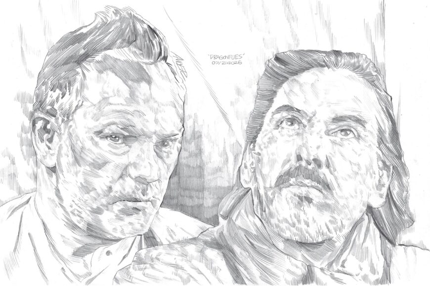 Dragonflies (Nigel Godrich and Dhani Harrison), illustrated by the author from a daguerreotype by Magda Kuca