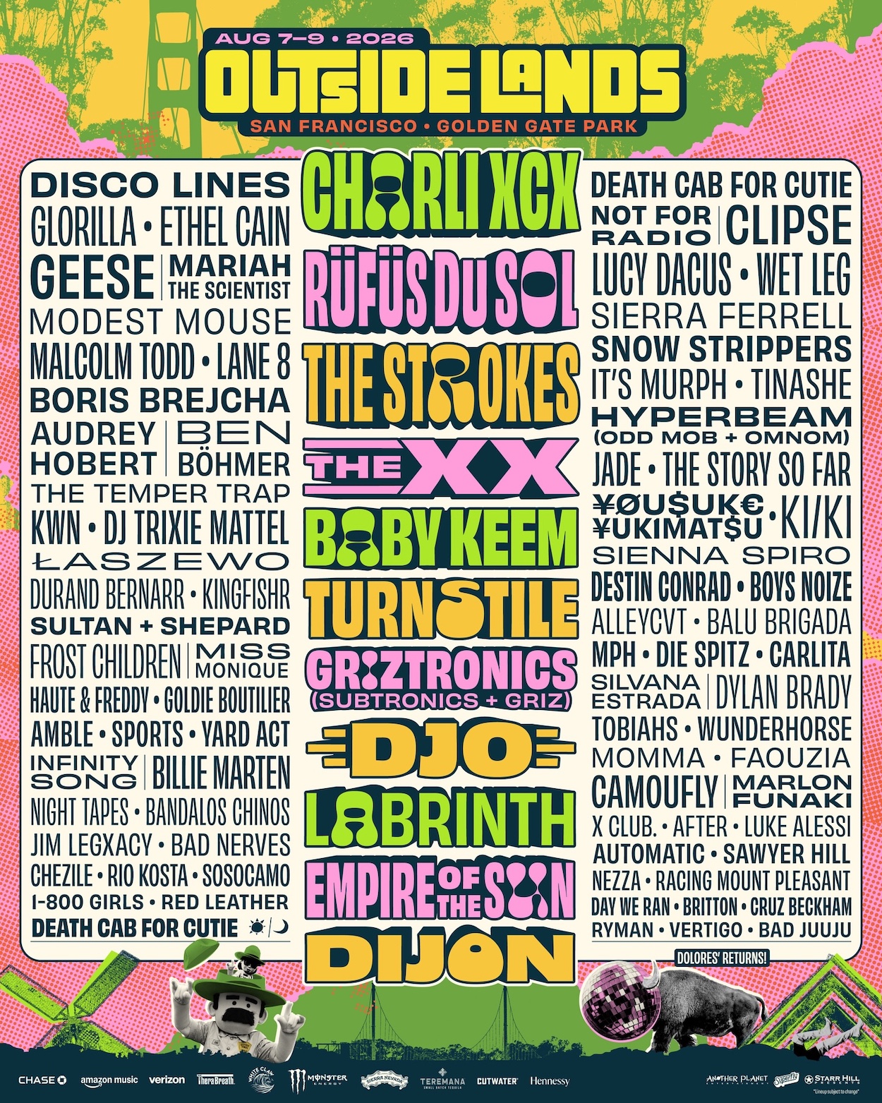 Outside Lands Music and Arts Festival 2026 poster